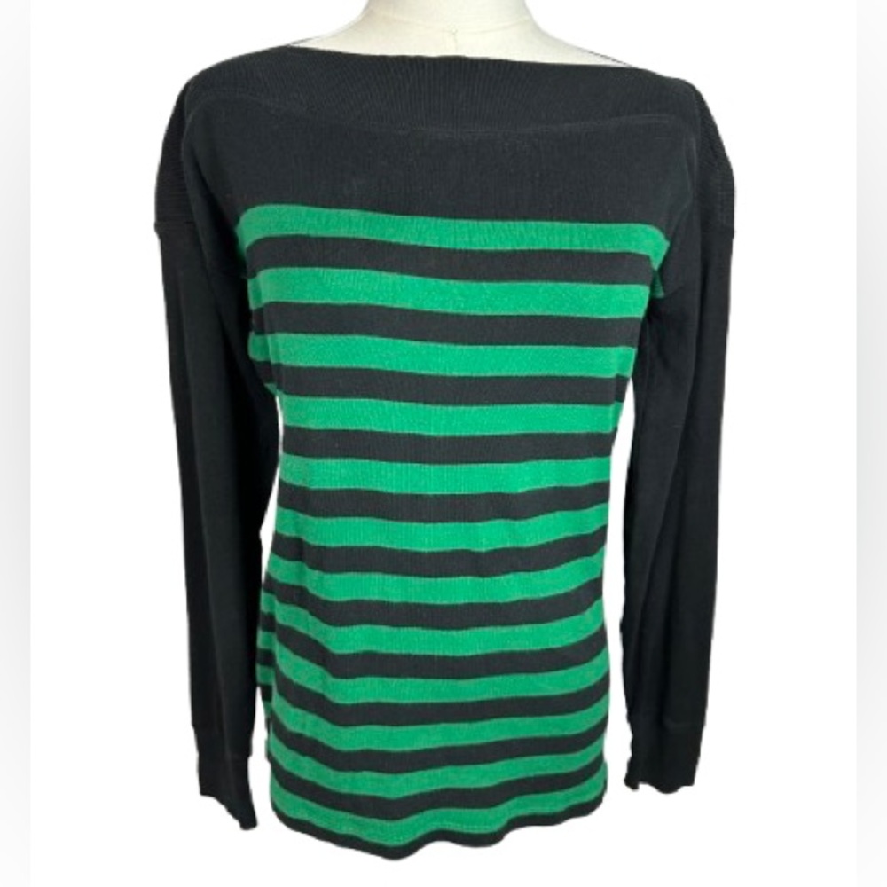 ❤️ SALE! 💙 Lauren Ralph Lauren Black and Green Striped Sweater Size S